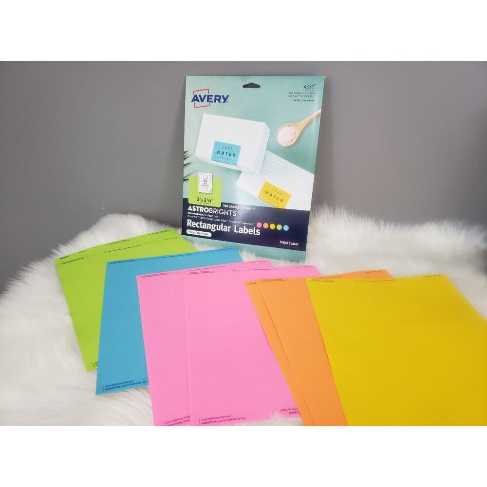 NEW + 8 Avery Astrobright Rectangle Labels 2" x 2 5/8" Avery 4331, 150‎ Lables